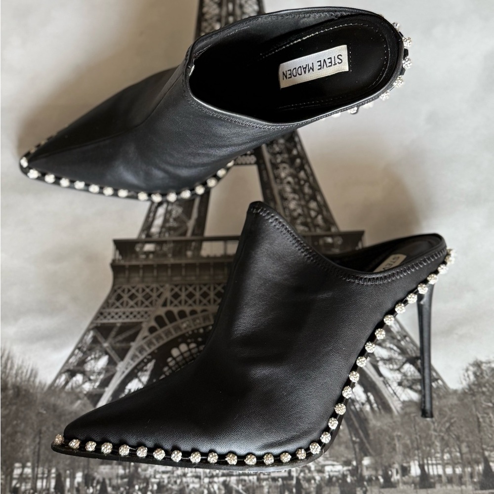 Elegant Black Stiletto Mules with Pearl Detailing - Picture 9 of 11